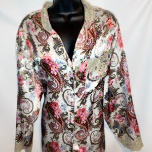 Victoria's Secret Pajama Top Paisley and Rose Floral Satin and Lace